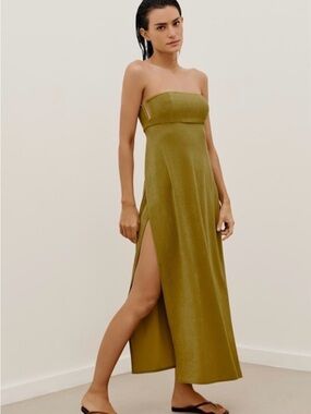 NWT ViX Paula Hermanny Esther Strapless Maxi Cover Up Dress olive green Medium